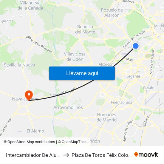 Intercambiador De Aluche to Plaza De Toros Félix Colomo map