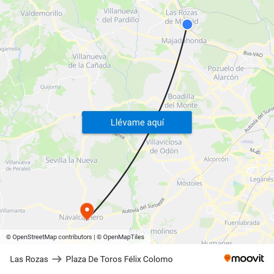 Las Rozas to Plaza De Toros Félix Colomo map
