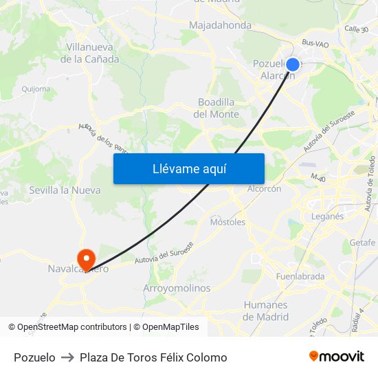 Pozuelo to Plaza De Toros Félix Colomo map