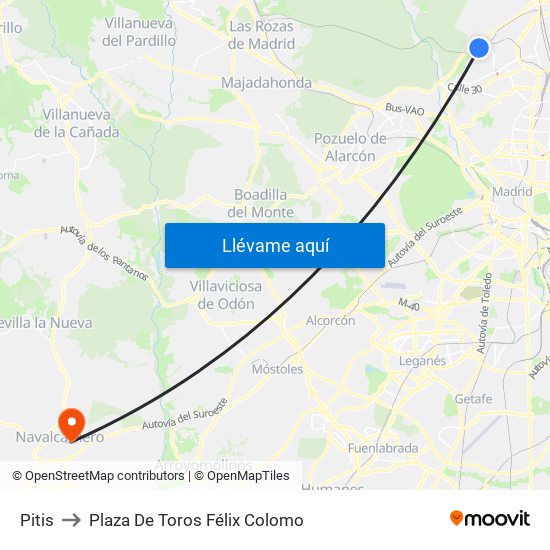 Pitis to Plaza De Toros Félix Colomo map