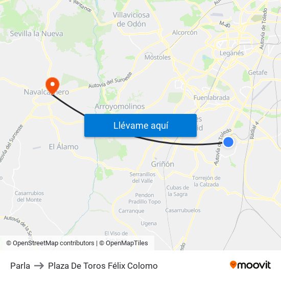 Parla to Plaza De Toros Félix Colomo map