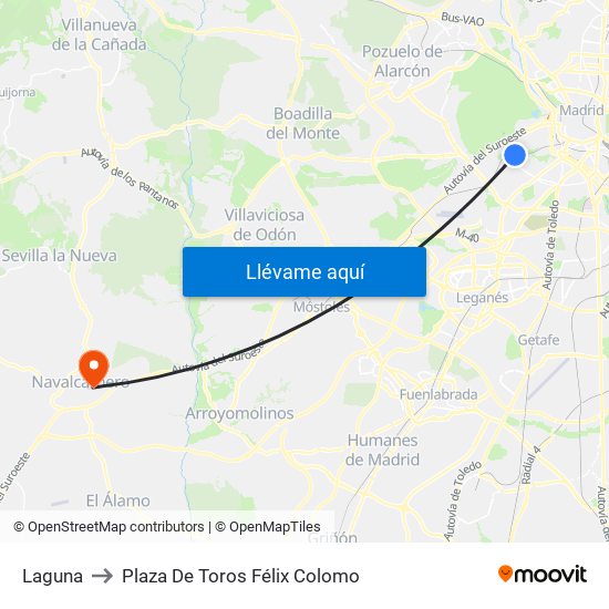 Laguna to Plaza De Toros Félix Colomo map