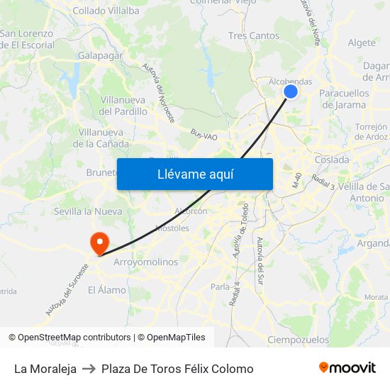 La Moraleja to Plaza De Toros Félix Colomo map