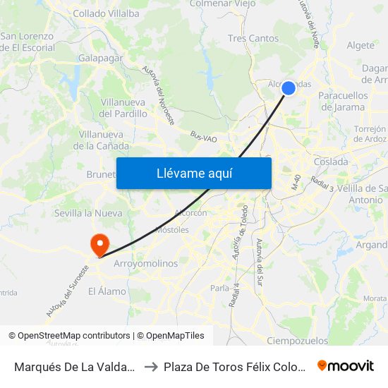 Marqués De La Valdavia to Plaza De Toros Félix Colomo map