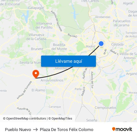 Pueblo Nuevo to Plaza De Toros Félix Colomo map