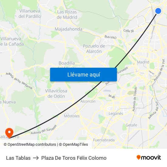 Las Tablas to Plaza De Toros Félix Colomo map