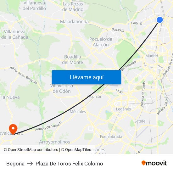 Begoña to Plaza De Toros Félix Colomo map