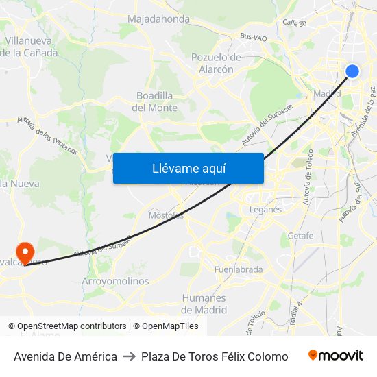 Avenida De América to Plaza De Toros Félix Colomo map