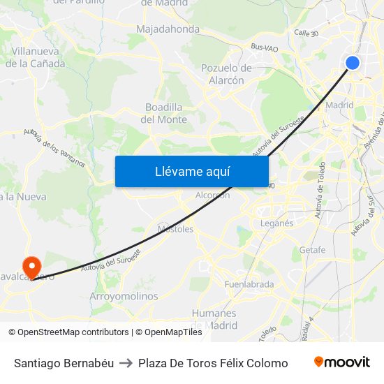 Santiago Bernabéu to Plaza De Toros Félix Colomo map