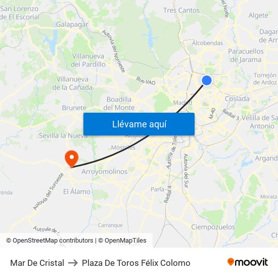 Mar De Cristal to Plaza De Toros Félix Colomo map