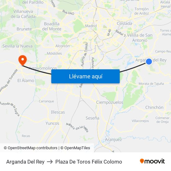 Arganda Del Rey to Plaza De Toros Félix Colomo map