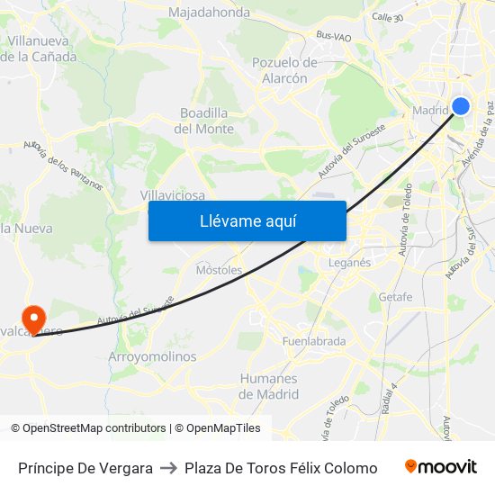 Príncipe De Vergara to Plaza De Toros Félix Colomo map