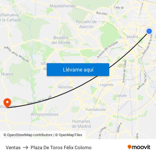 Ventas to Plaza De Toros Félix Colomo map