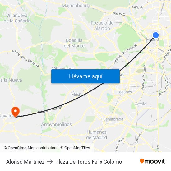 Alonso Martínez to Plaza De Toros Félix Colomo map