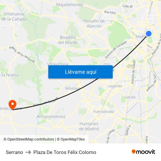 Serrano to Plaza De Toros Félix Colomo map