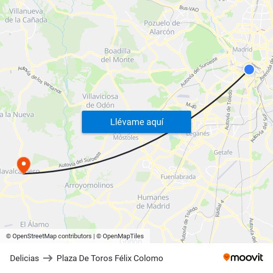 Delicias to Plaza De Toros Félix Colomo map
