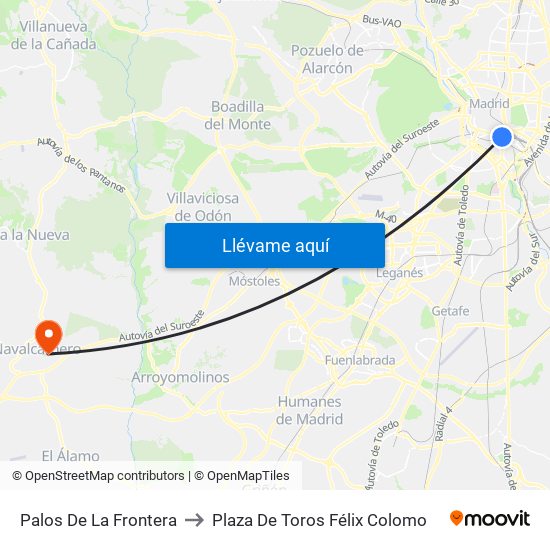 Palos De La Frontera to Plaza De Toros Félix Colomo map