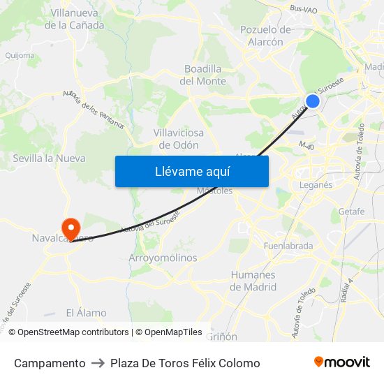 Campamento to Plaza De Toros Félix Colomo map