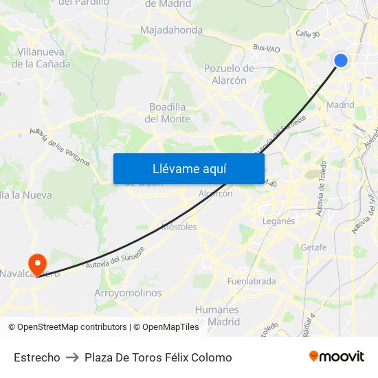 Estrecho to Plaza De Toros Félix Colomo map