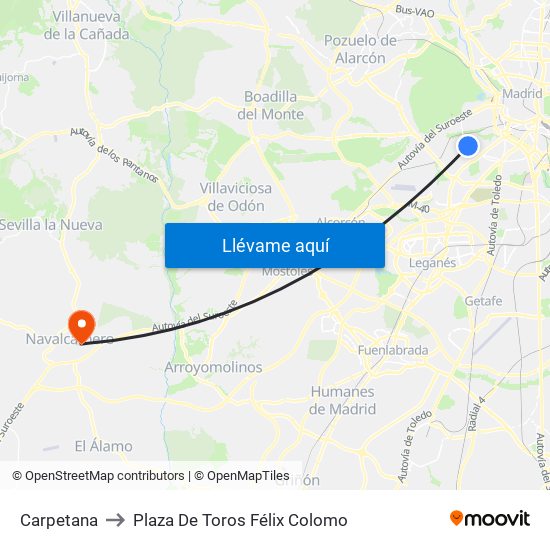 Carpetana to Plaza De Toros Félix Colomo map