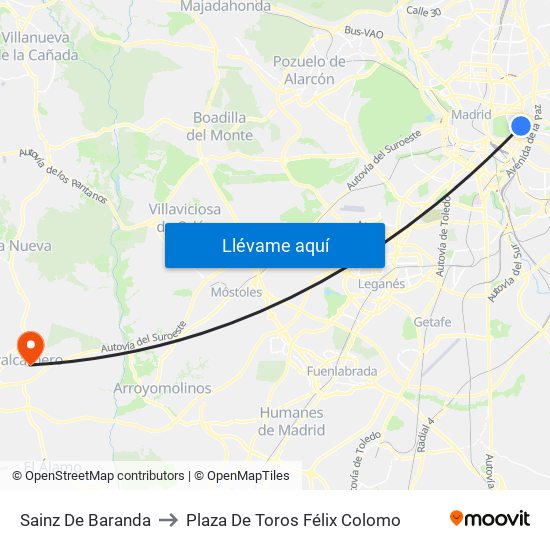 Sainz De Baranda to Plaza De Toros Félix Colomo map