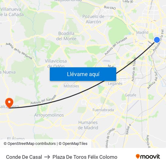 Conde De Casal to Plaza De Toros Félix Colomo map