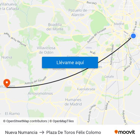 Nueva Numancia to Plaza De Toros Félix Colomo map