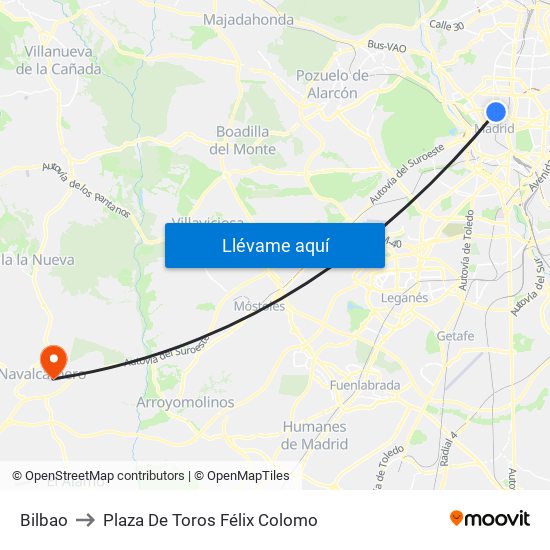 Bilbao to Plaza De Toros Félix Colomo map