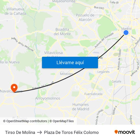 Tirso De Molina to Plaza De Toros Félix Colomo map