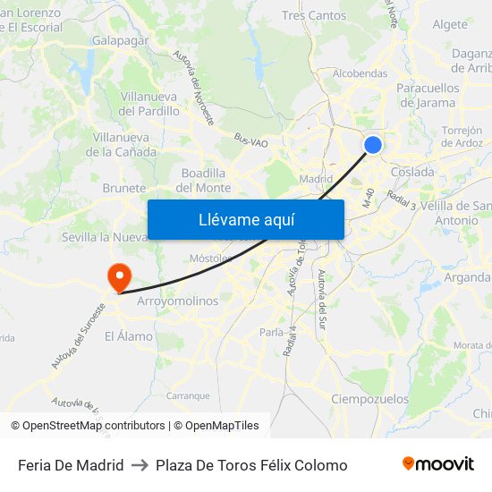Feria De Madrid to Plaza De Toros Félix Colomo map