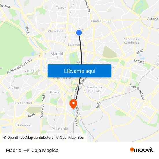 Madrid to Caja Mágica map