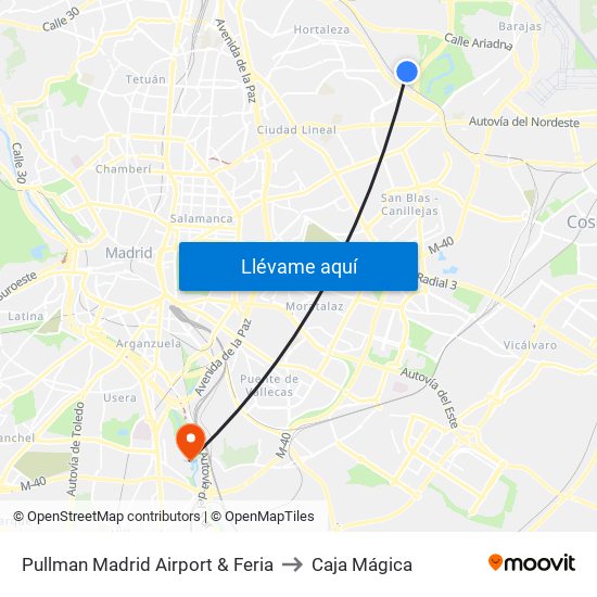 Pullman Madrid Airport & Feria to Caja Mágica map