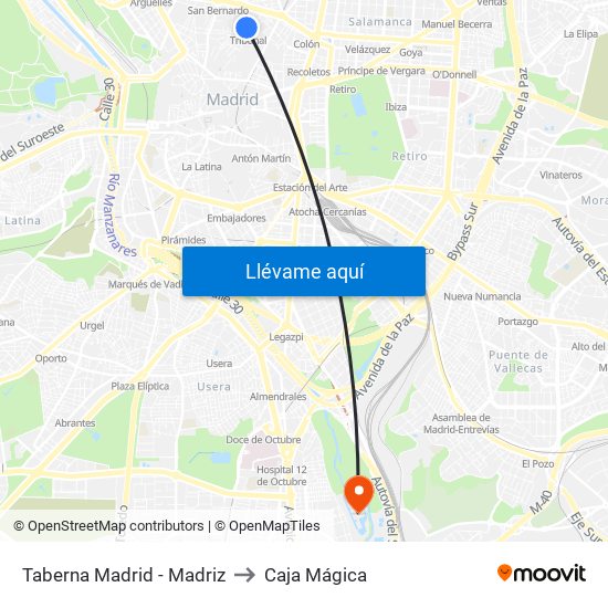 Taberna Madrid - Madriz to Caja Mágica map
