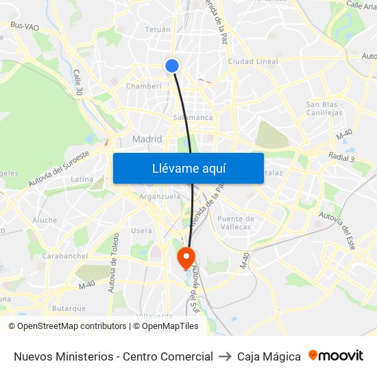 Nuevos Ministerios - Centro Comercial to Caja Mágica map