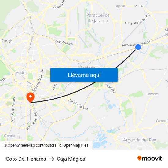 Soto Del Henares to Caja Mágica map