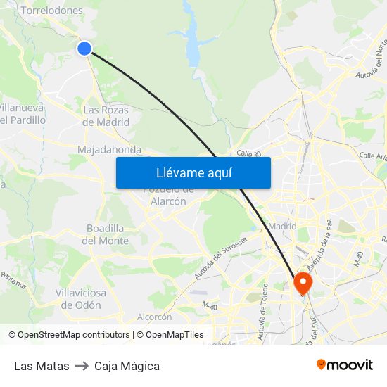 Las Matas to Caja Mágica map