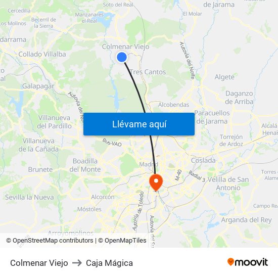 Colmenar Viejo to Caja Mágica map
