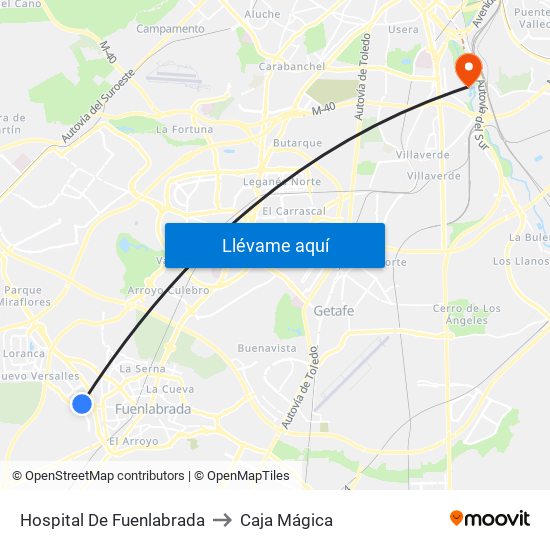 Hospital De Fuenlabrada to Caja Mágica map