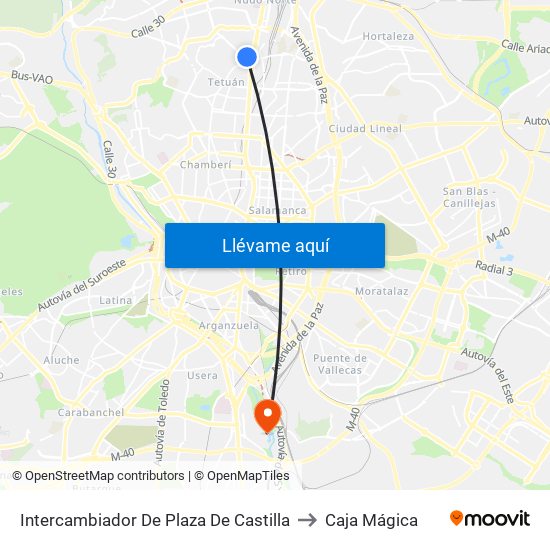 Intercambiador De Plaza De Castilla to Caja Mágica map
