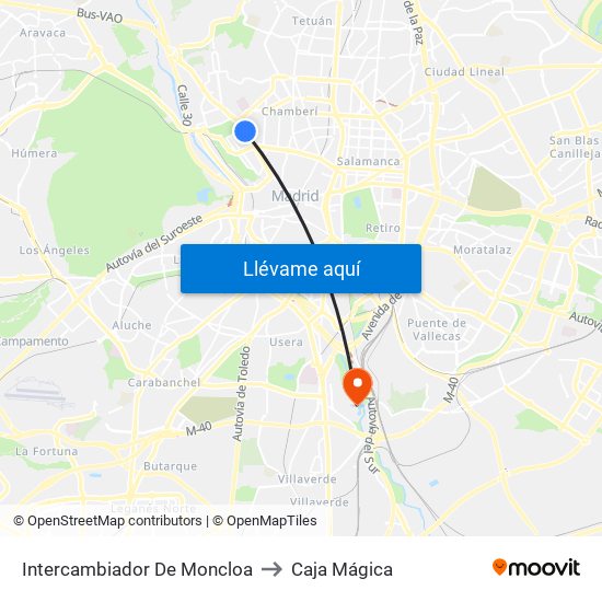 Intercambiador De Moncloa to Caja Mágica map