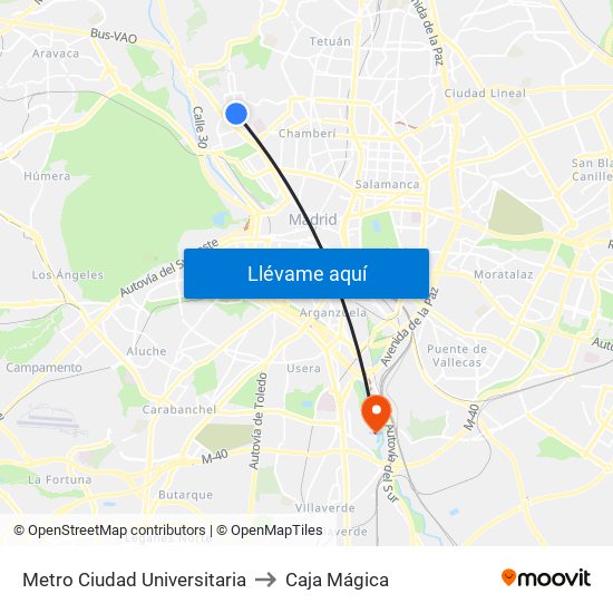 Metro Ciudad Universitaria to Caja Mágica map