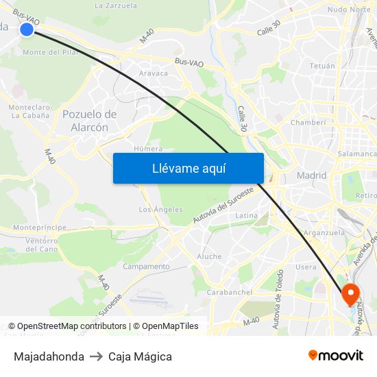 Majadahonda to Caja Mágica map