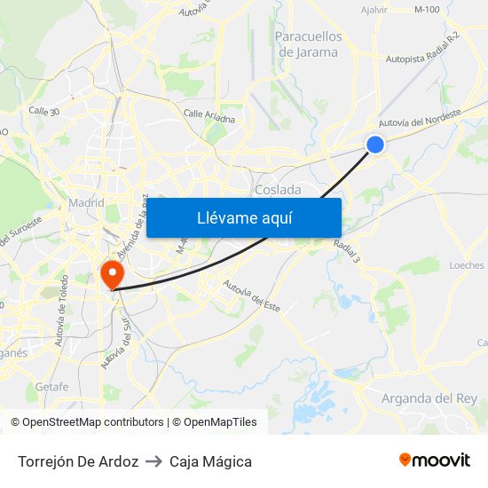 Torrejón De Ardoz to Caja Mágica map