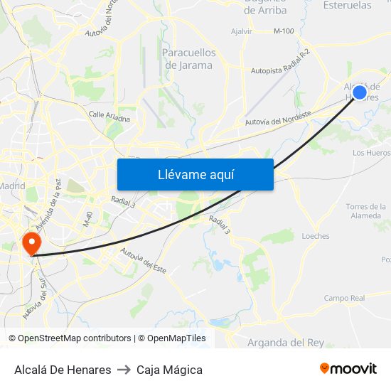 Alcalá De Henares to Caja Mágica map