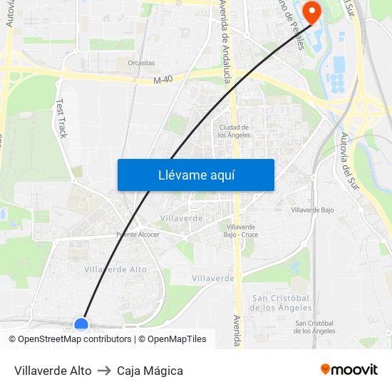 Villaverde Alto to Caja Mágica map