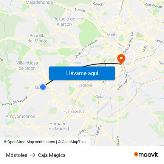 Móstoles to Caja Mágica map