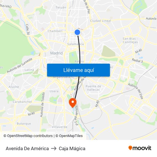 Avenida De América to Caja Mágica map