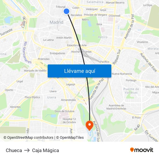Chueca to Caja Mágica map