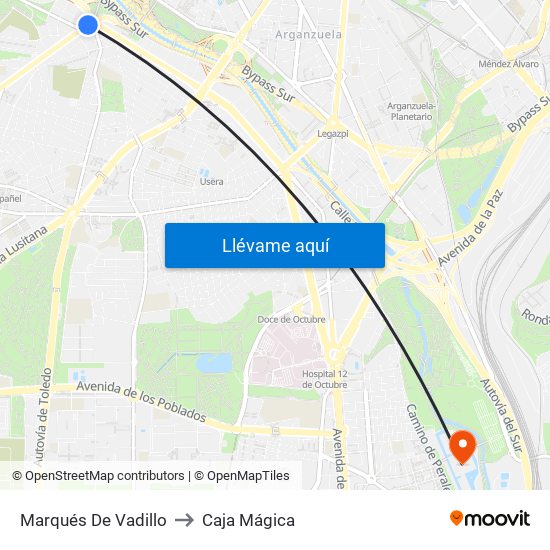 Marqués De Vadillo to Caja Mágica map