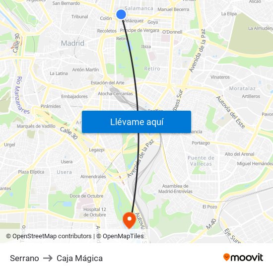 Serrano to Caja Mágica map
